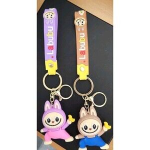 2 LABUBU Monsters Key Chains Anime Accessories - NWOT Purple Brown Backpack Clip
